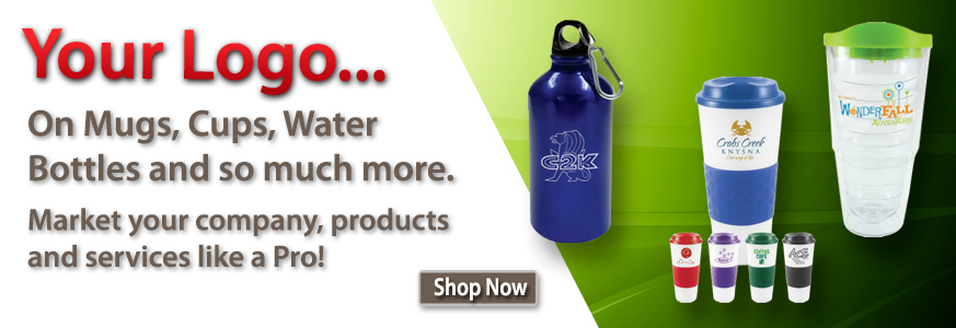 Logo Cups, Mugs, Water Bottles and More